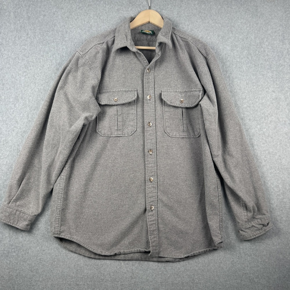 Vintage Cabelas Flannel Shirt Mens XL Gray Heavy Cotton Button Down Outdoor USA